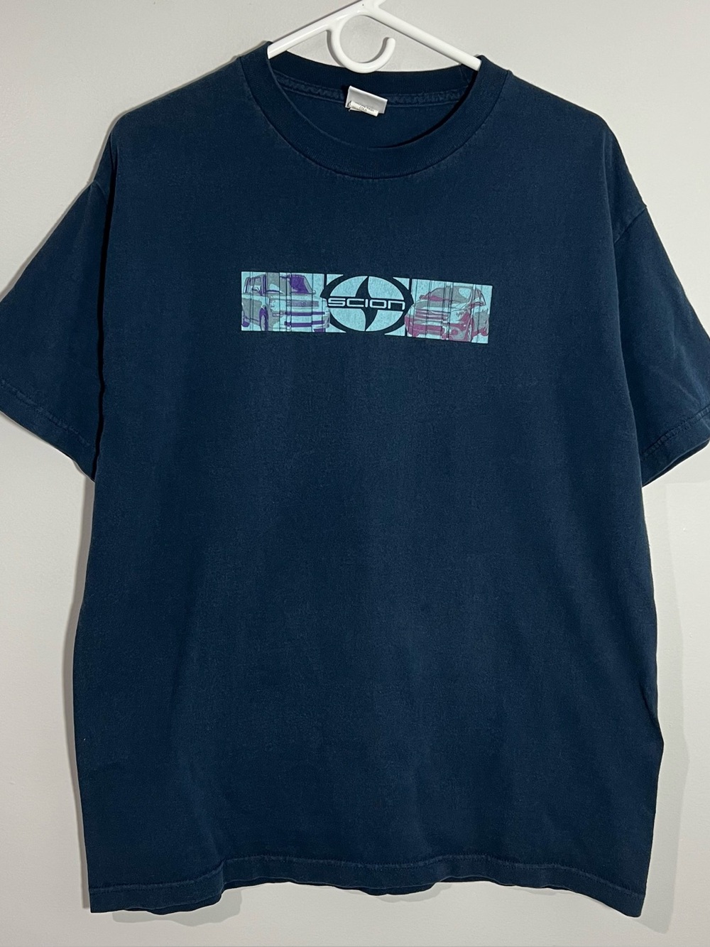 Vintage 2000s Toyota Scion Car Navy Blue Short Sleeve T-Shirt Mens Size Large